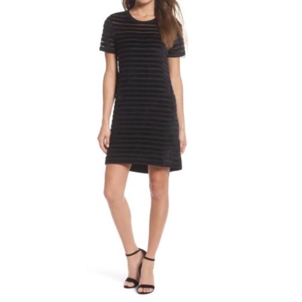 French Connection Bernice Velvet Stripe Jersey Short Sleeve Dress - Size M